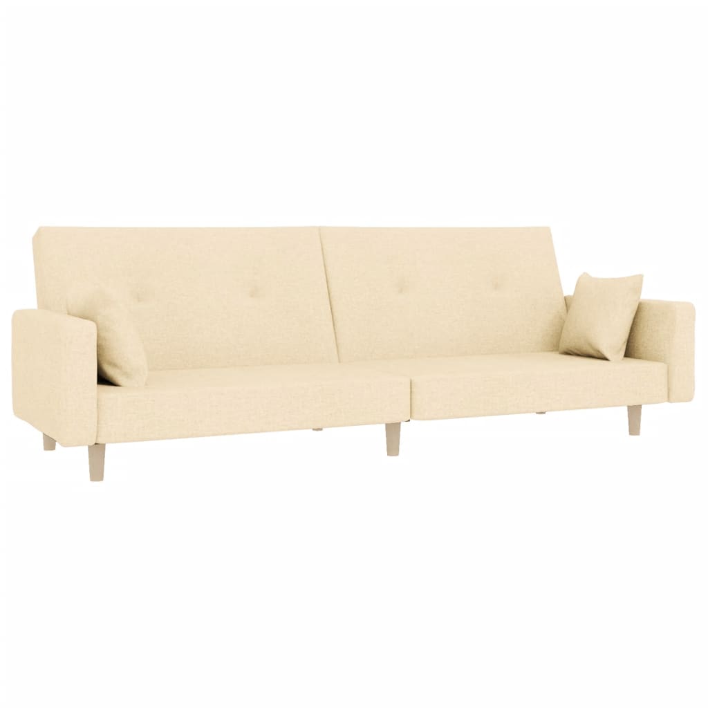 2 Seater Sofa Bed with 2 Cushions Cream Fabric