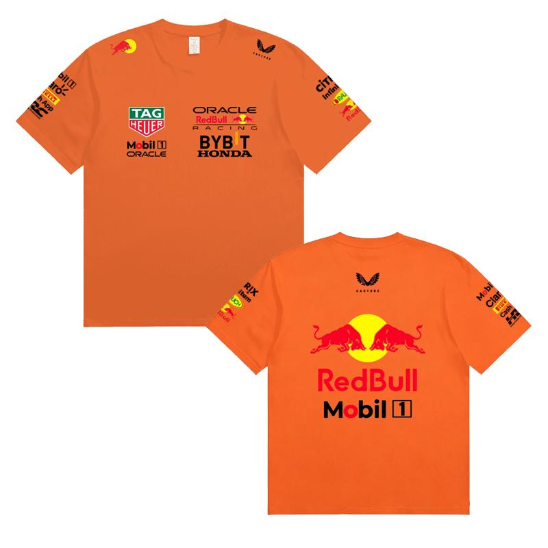 Red Bull Мужская Женская Футболка Команды Формулы-1, Летняя Хлопковая Футболка с Коротким Рукавом, Печать Спереди и Сзади, Повседневный Свободный Спортивный Топ, Разноцветная