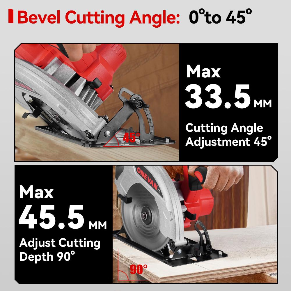 ONEVAN 7Inch 185mm Brushless Electric Circular Saws Cordless Adjustable Woodworking Cutting Power Tool For Makita 18V Battery