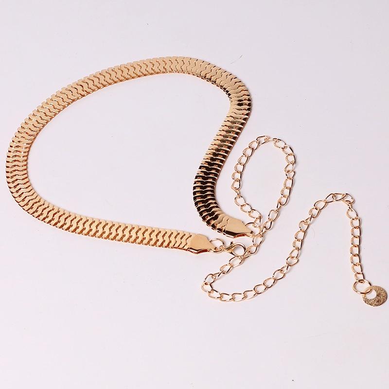 Women Lady Fashion Fish Skin Pattern Metal Gold Chain Belt Waist Strap