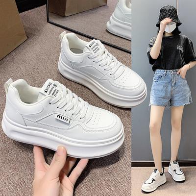 Весна 2024 новые маленькие белые туфли на толстой подошве женские корейская версия универсальные туфли-маффины и повседневные туфли на шнуровке студенческие женские кеды