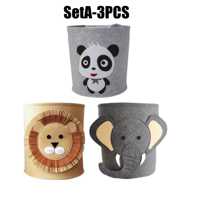Adorable Cartoon Animal Felt Storage Bin Kids Toy Organizer Large Capacity Laundry Basket for Room Cloth Organizing Baskets