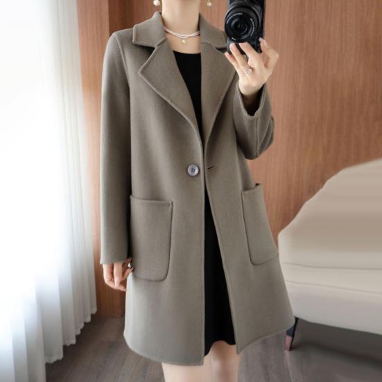 Женская куртка с двойными карманами, лацканами, однотонное шерстяное пальто на одной пуговице, большой размер, свободное теплое с длинными рукавами, для поездок на работу и свиданий, весна-осень