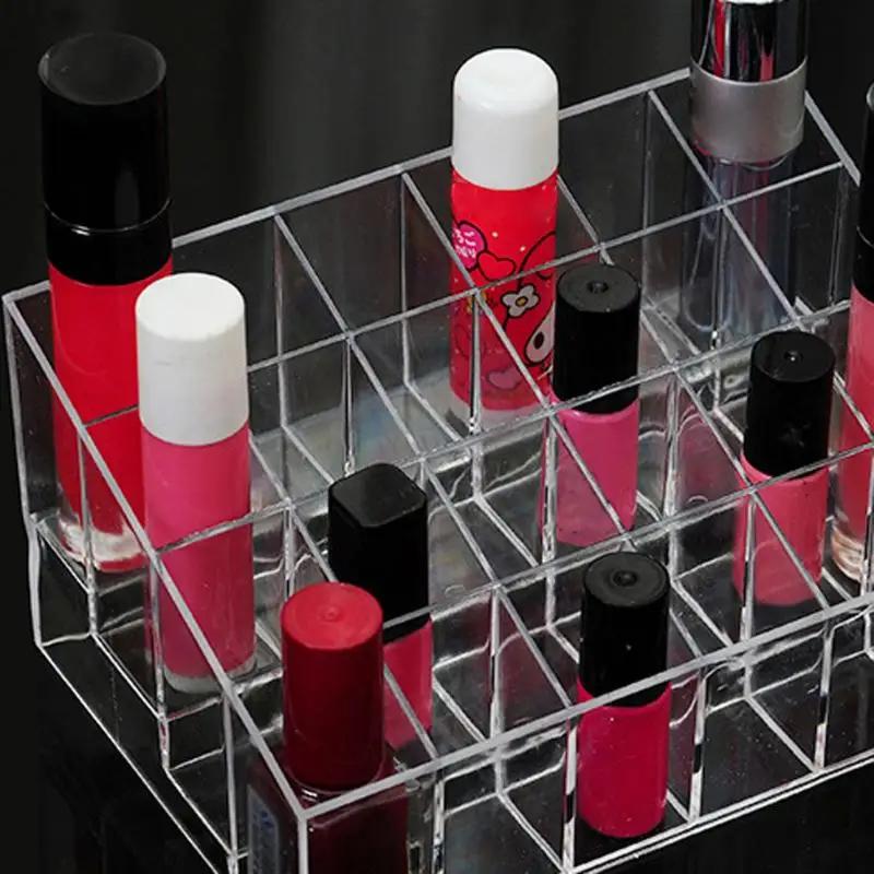 Clear Acrylic 24 Grid Makeup Organizer Storage Box Lipstick Nail Polish Display Stand Holder Cosmetic Jewelry Organizer Box Case