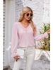 2024 Women's Solid Color V-Neck Long Sleeve Casual Loose T-Shirt