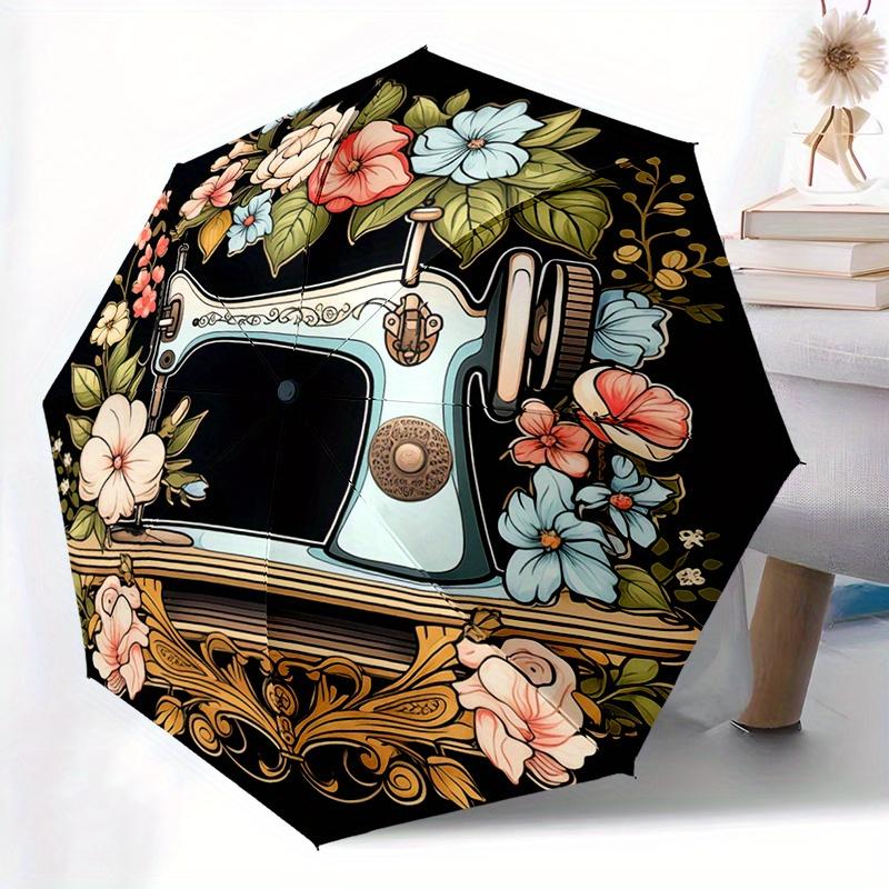Sewing Machine Flower Utomatic Folding Umbrella Compact 8Rib Design Portable Perfect For Outdoor Everyday Umbrella And Festive Gifts Y20