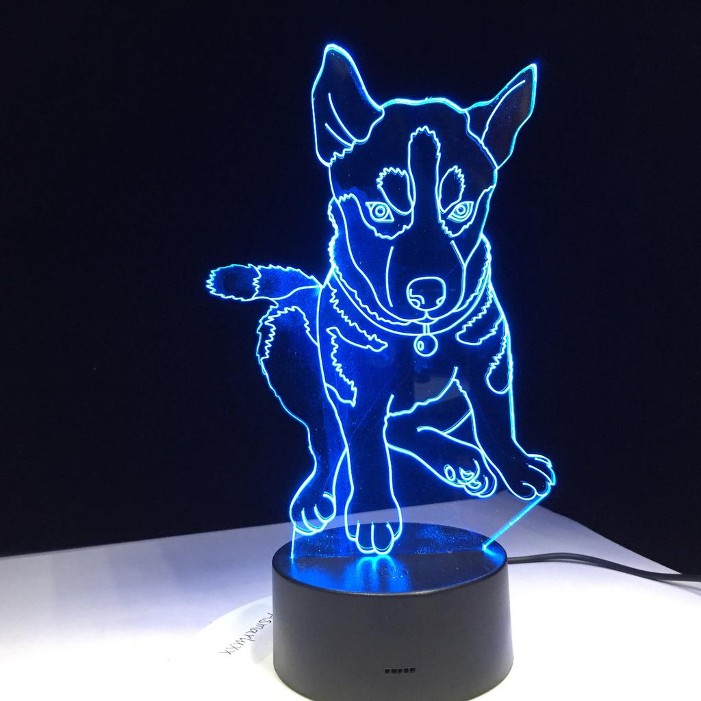 Factory Dropshipping ODM Rechargeable Touch Switch Dog Arylic Panel Box Table Night Lamp 16 Colors Change 3D LED Light