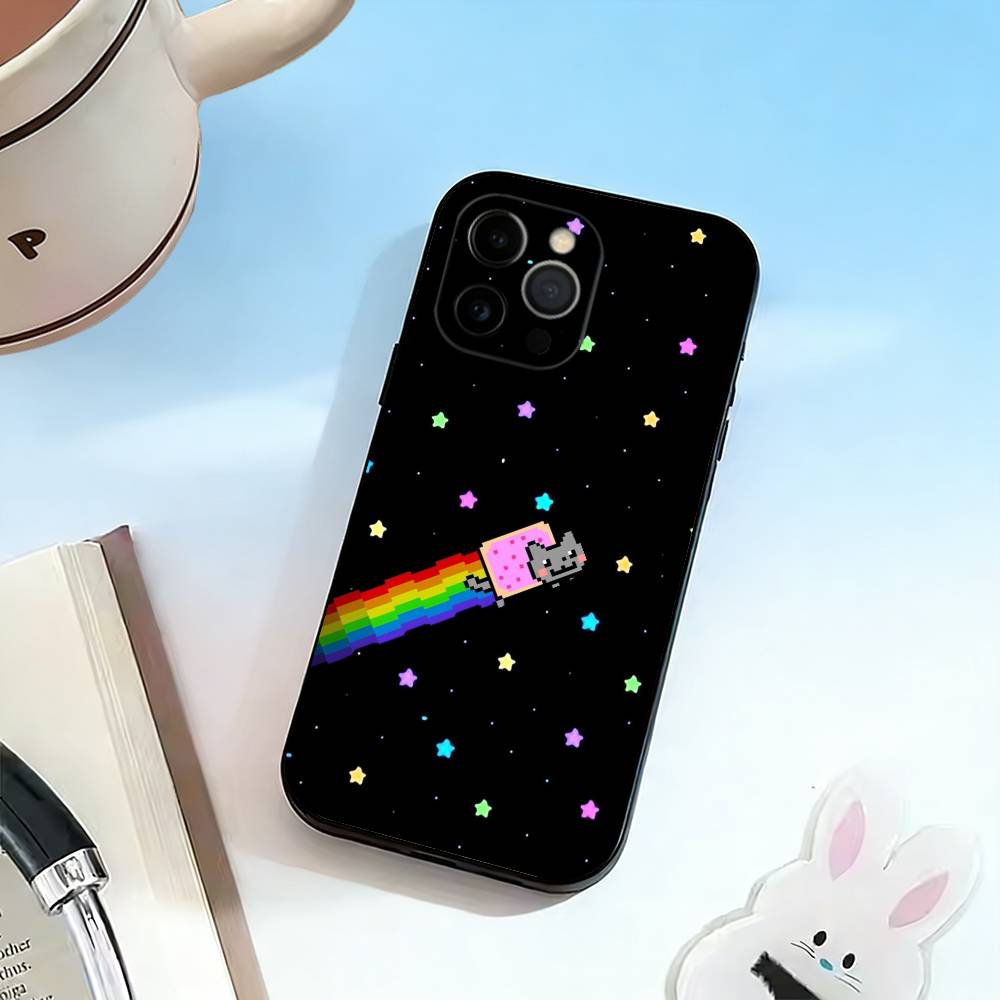 Cute N- Nyan C- Cat Phone Case Silicone Soft For IPhone 17 16 15 14 13 12 11 X XR Plus Pro Max Plus