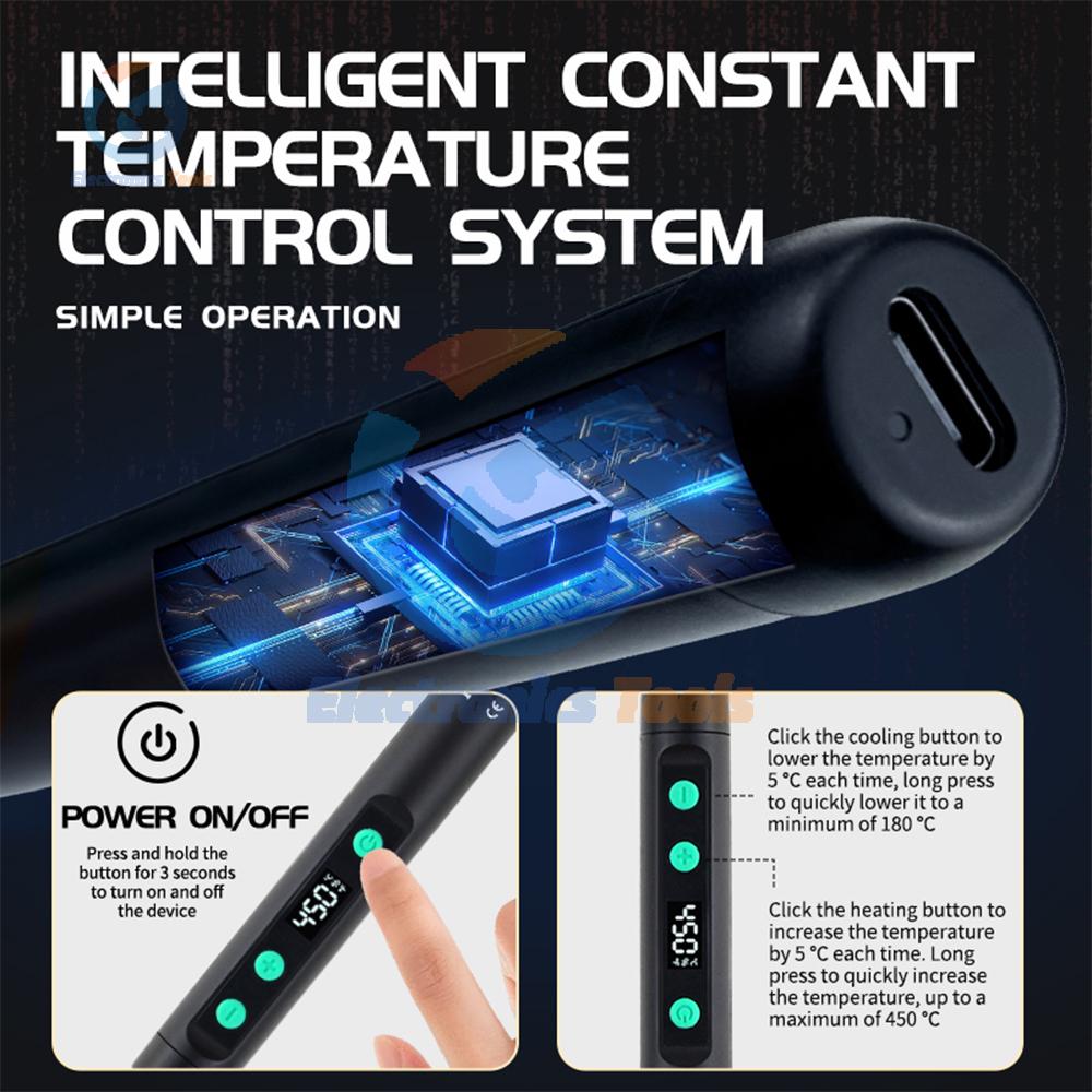 15 Вт USB Паяльник Беспроводной Регулируемая Температура 180-450℃ Type-C Быстрый Нагрев 8 Секунд DIY Набор Ремонтный Сварочный Инструмент