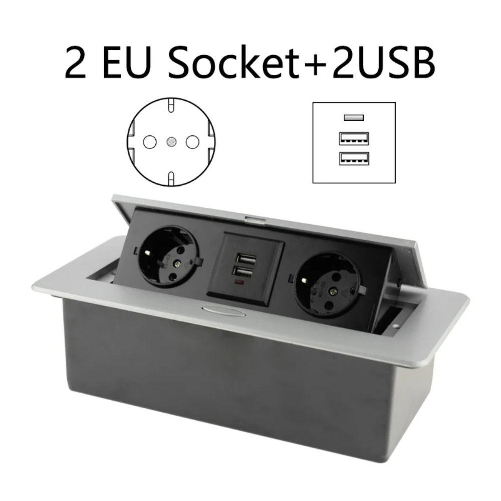 Aluminum Panel Hidden Socket EU Socket Desktop Outlet Recessed Socket Electrical Charging Station