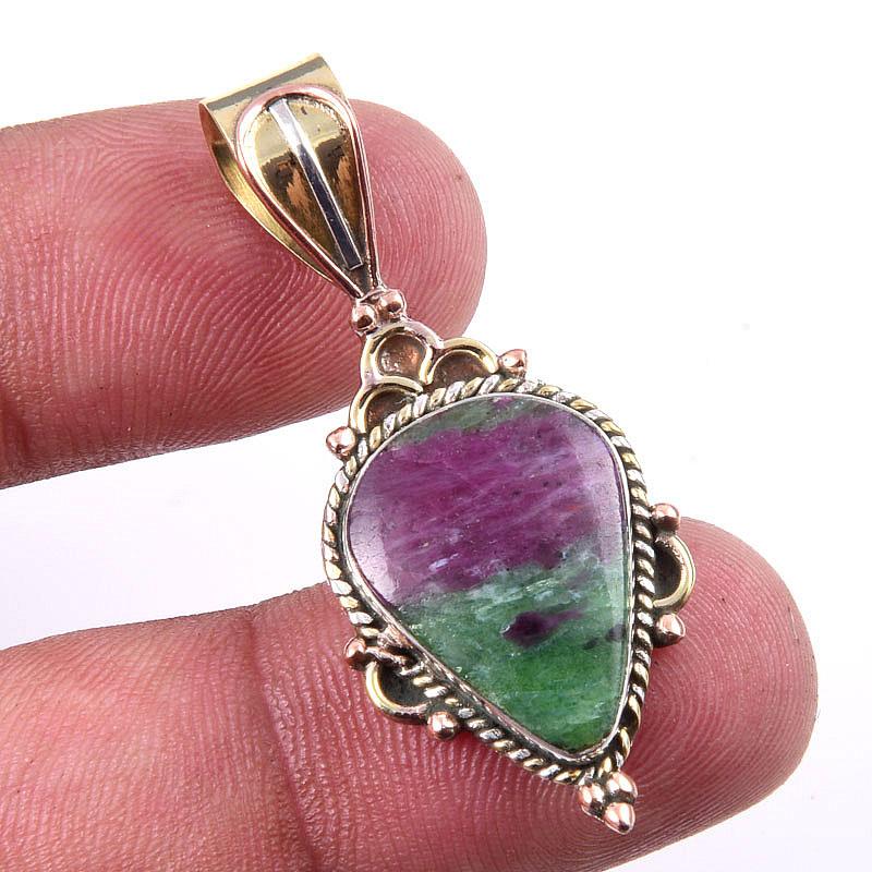 Подарочный двухцветный кулон Ruby In Zoisite из стерлингового серебра 925 пробы, созданный в лаборатории, 1,50 дюйма k9h63