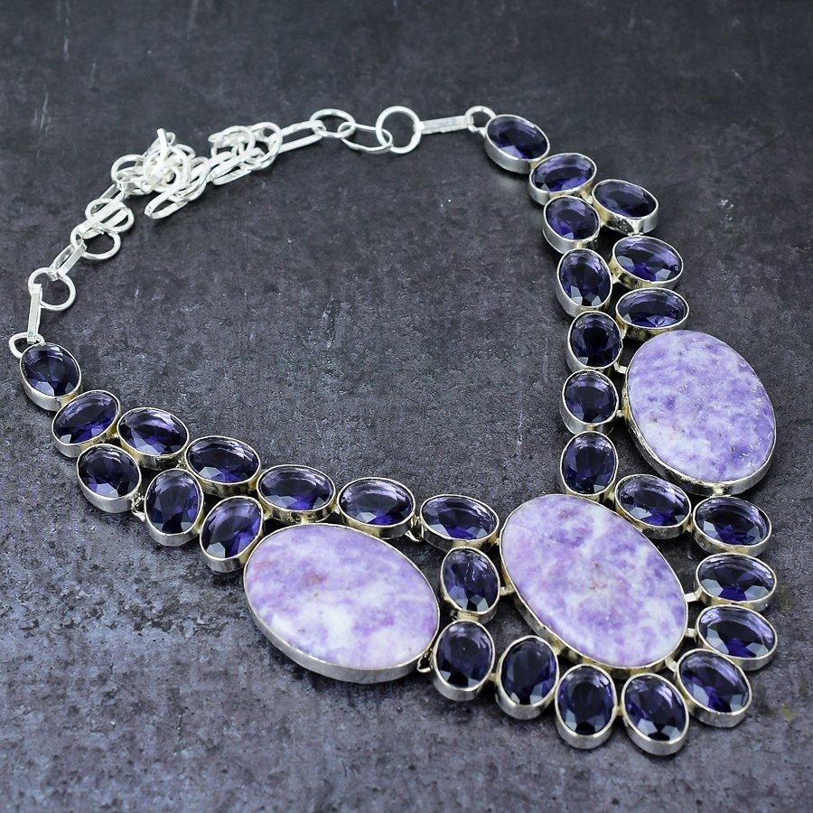 Натуральный камень лепидолит, аметист, ожерелье из стерлингового серебра 925 пробы, 18 дюймов, Q5n99