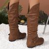 Leather Boots Women Western Mid Calf Retro Knee High Long Elegant Boots Thigh Booties Winter Heeled Knee Party Shoes