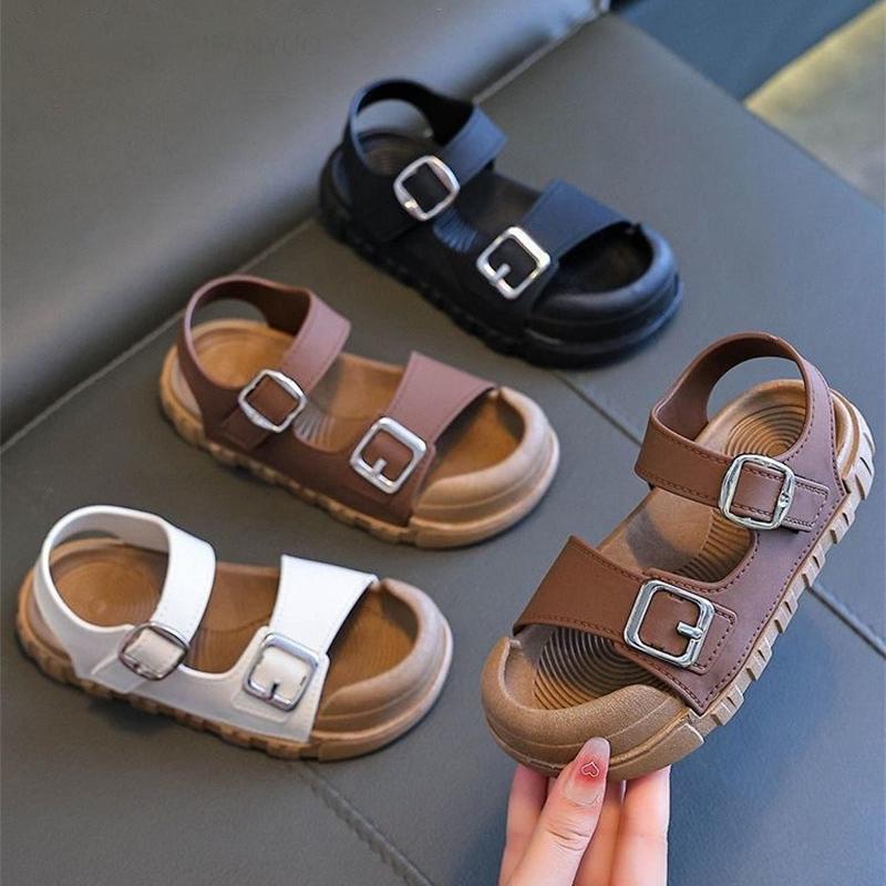 Летние новые детские сандалии модные сандалии в студенческом стиле для мальчиков и девочек с мягкой подошвой простые однотонные детские сандалии с защитой от ударов