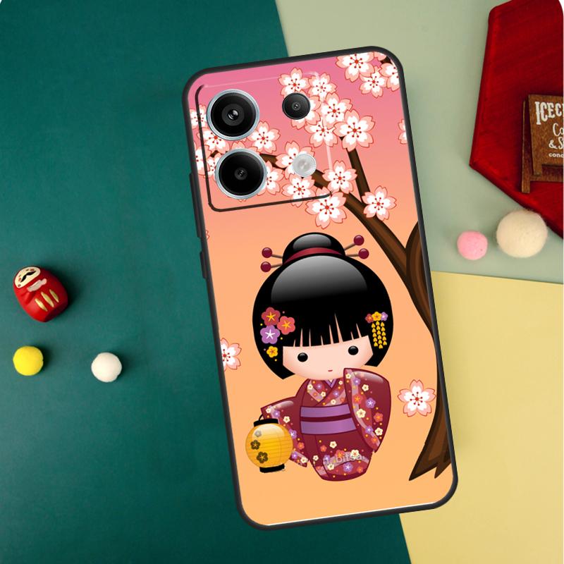 Japanese Geisha Kokeshi Doll Case For Redmi Note 13 Pro Plus 9 10 11 12 Pro 10S 11S 12S Redmi 13C 10A 9C 10C 12C Cover