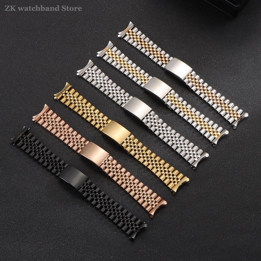 Curved End Metal Strap 18mm 19mm 20mm 21mm for Rolex DATEJUST Watchbands Men Solid Stainless Steel Watch Bracelet Accessories