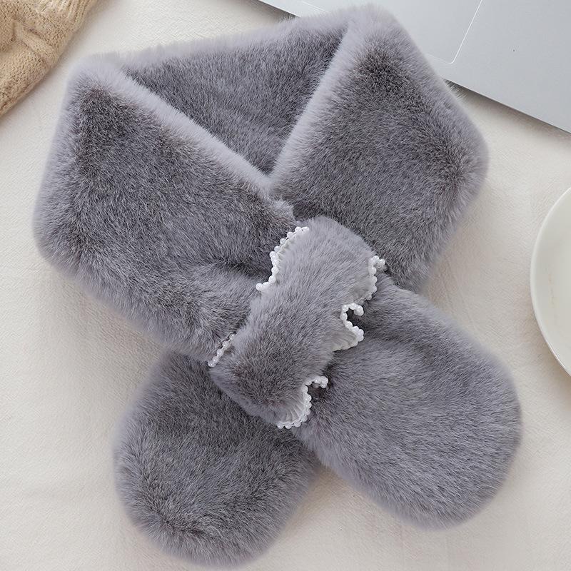 Pearl Scarf Women'S Winter Plush Scarf Rex Rabbit Hair Korean Version Warm Scarf Cross Versatile Girl Scarf
