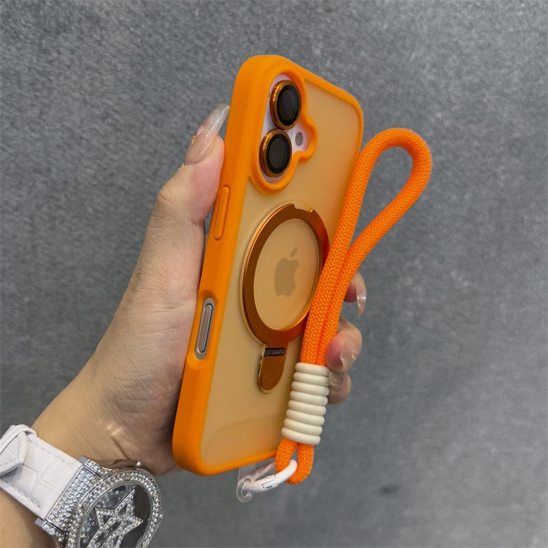 For Magsafe Ring Magnetic Stand Holder Matte Case For 17 16 Pro Max 15 14 13 12 11 Wrist Strap Cord Shockproof Hard Cover
