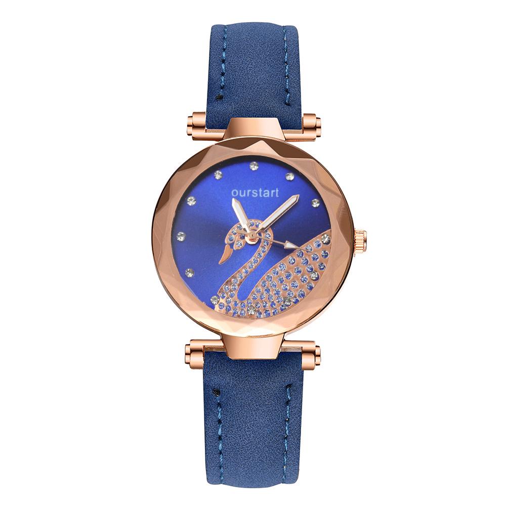 Женские часы класса люкс, новые повседневные женские часы с кожаной полоской, кварцевые часы Swan Lady с бриллиантами и кристаллами, уникальные