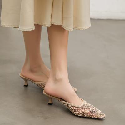 2025 остроносые шлепанцы женские летние модные шлепанцы с закрытым носком и средним каблуком