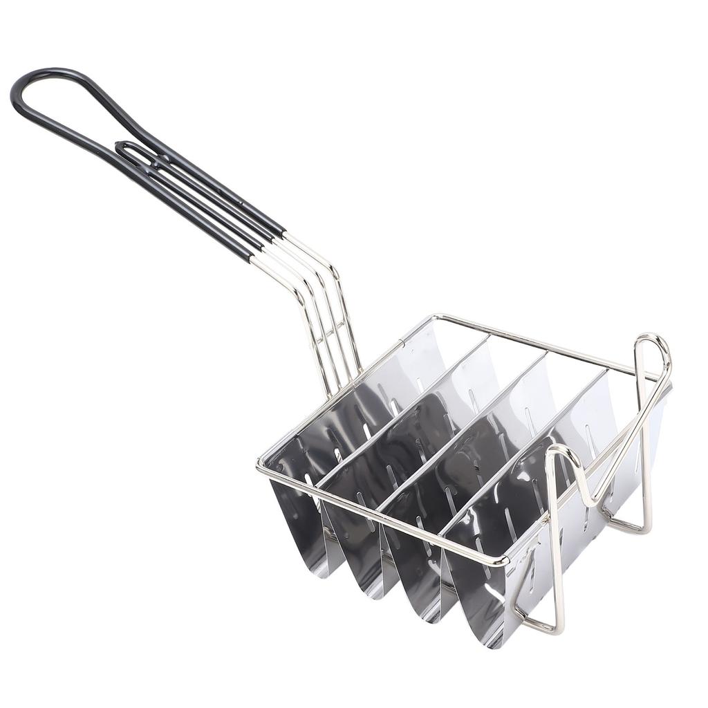Корзина для фритюрницы для тако вмещает 4 оболочки, V-образная ручка с резиновой накладкой, из нержавеющей стали, держатель-подставка для жарки оболочек тако для выпечки
