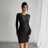 Women's Spring and Summer Gauze Splicing Design Long Sleeve Slim Dress