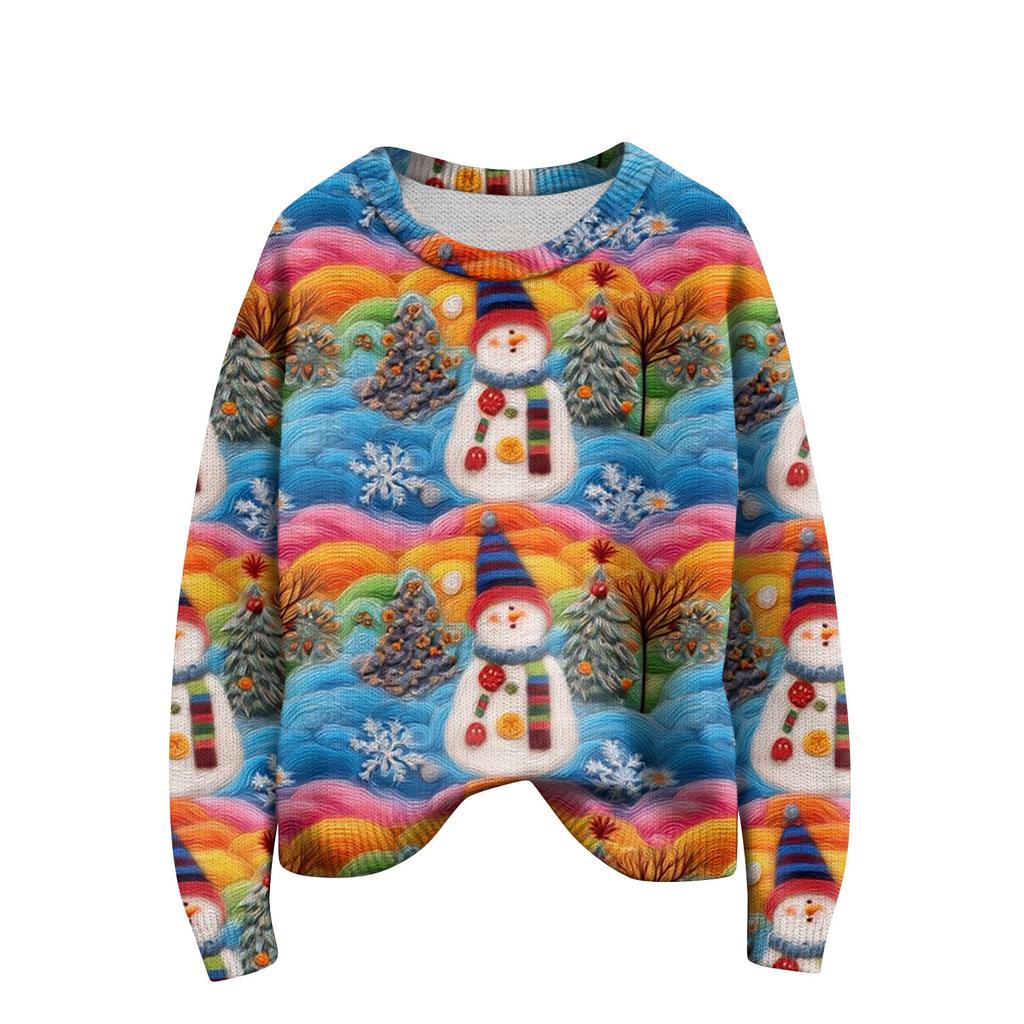 Пуловеры с длинным рукавом для женщин, с круглым вырезом, повседневные, милые, с принтом, вязаные, оверсайз