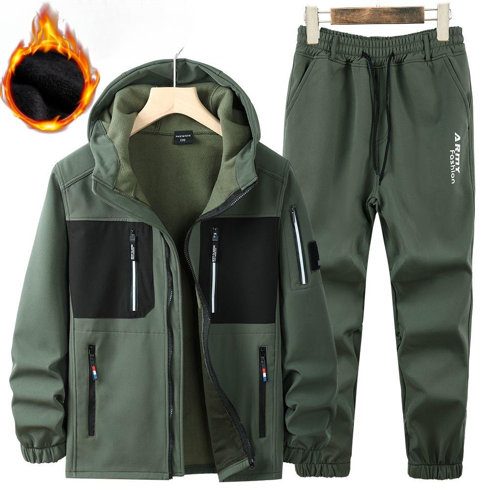Зимняя куртка Plus Velvet Водонепроницаемый костюм Рабочая одежда Мужской зимний уличный утепленный теплый и холодный костюм из 2 предметов