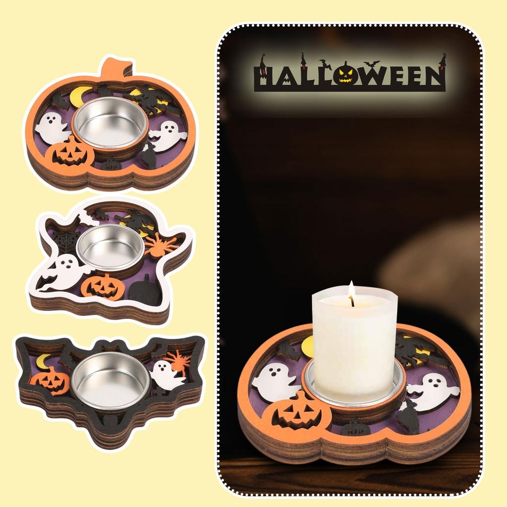 Halloween Wooden Candle Holders, Decorative Ornaments Candle Holders, Holiday Table Decorations