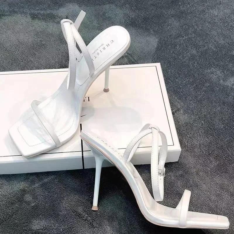 Босоножки-стилетто с ремешками на пряжках для женщин, вечерние босоножки с открытым носком, модная новинка 2024 года, женская обувь, горячие продажи