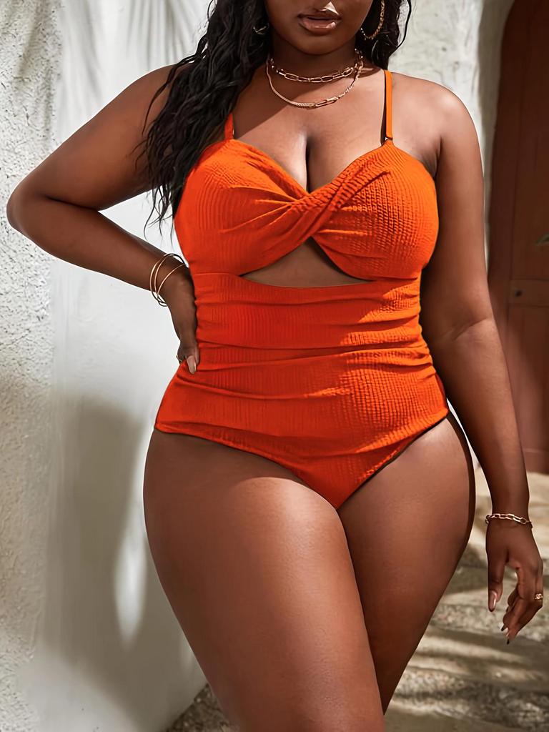 2024 Европейский и американский купальник бикини без спинки больших размеров - Однотонный, Высококлассный и Сексуальный