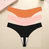 3PCS Seamless Thong Women Ice Silk T-back Intimate Solid Breathable Crotch Briefs Sexy Tanga Multiple 10 Color Lingerie