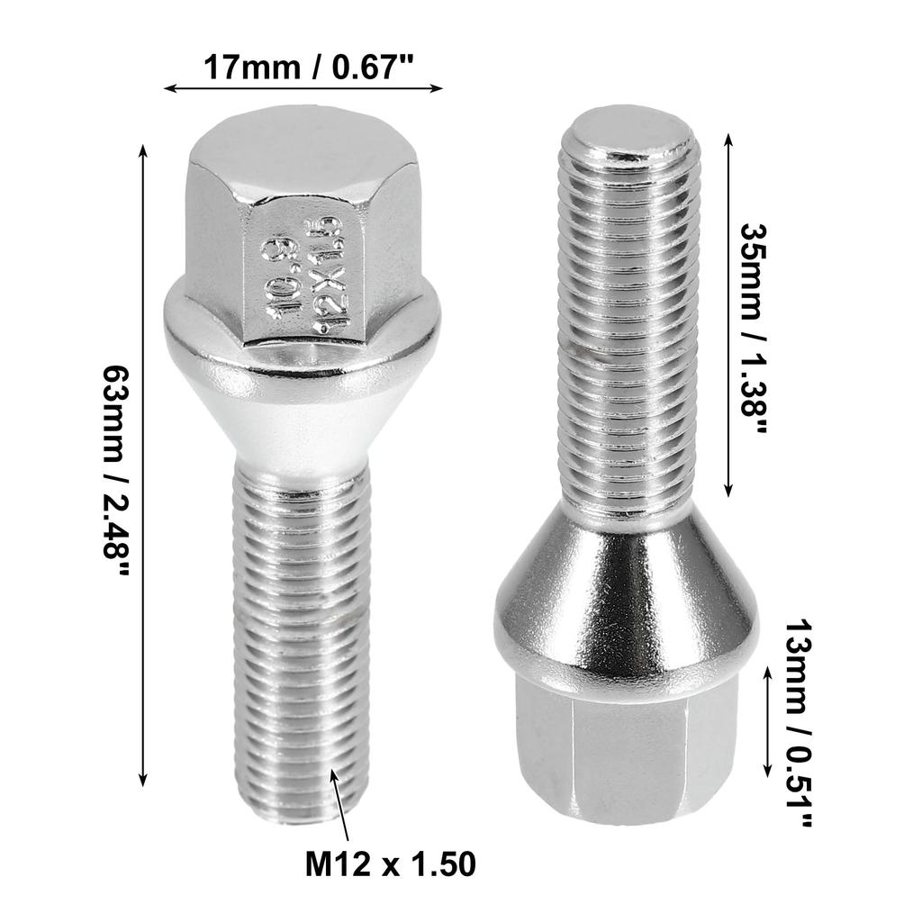 uxcell Wheel Bolts Taper Wheel Bolts Lag Nuts Chrome Wheel Stud Set M12 X 1.5 8pcs