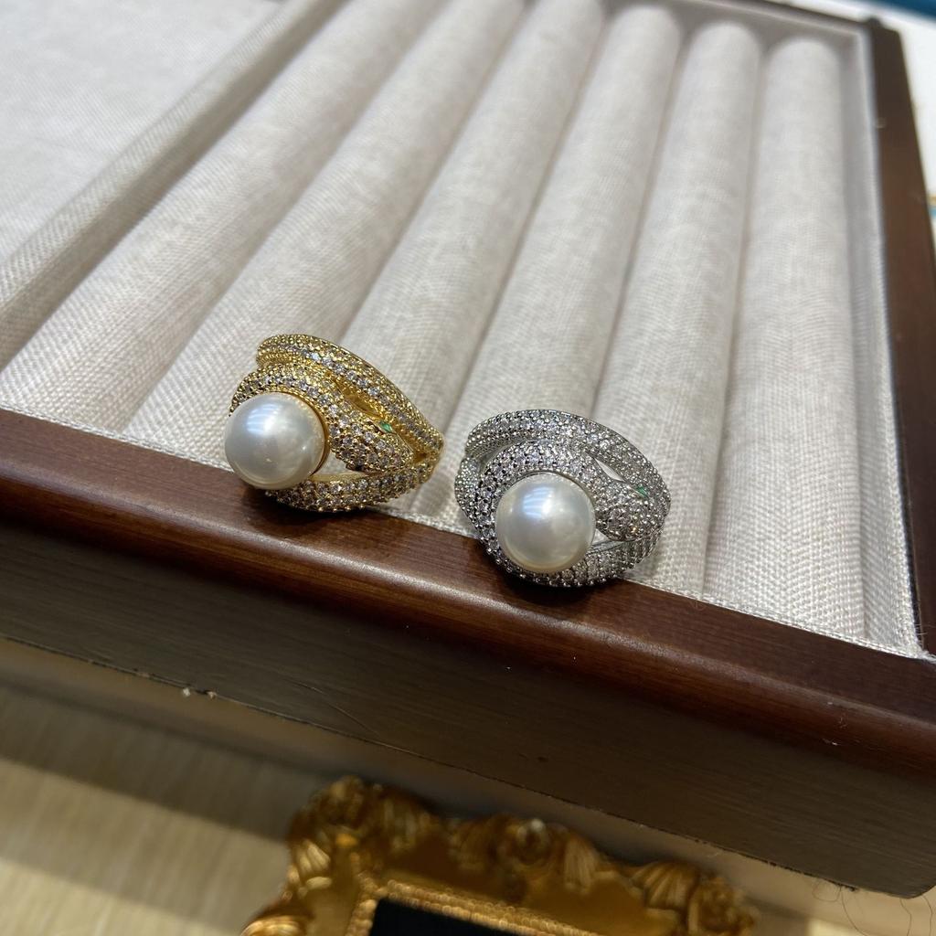 Кольцо с жемчугом в виде змеи, полное бриллиантов, женское, нишевое, дизайн, легкое, роскошное, открытое кольцо, изысканное, холодное, ветреное кольцо