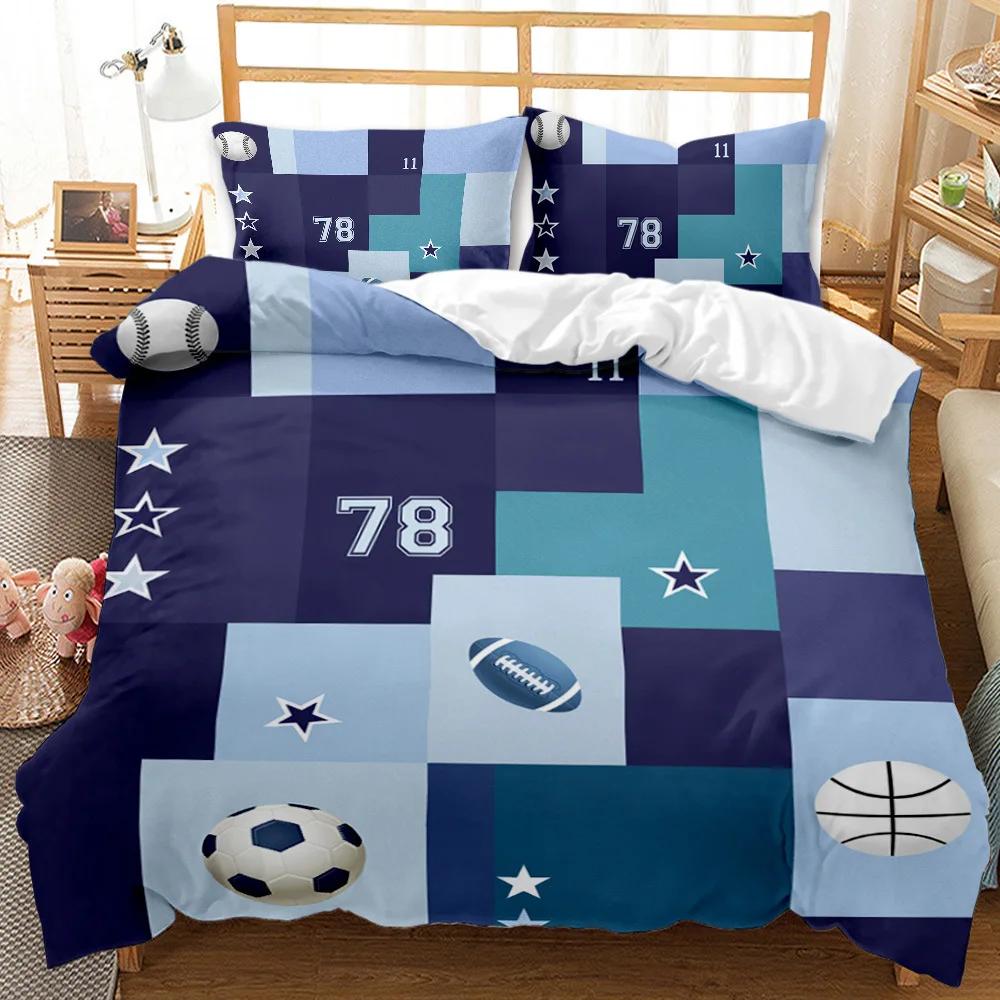 Ball Duvet Cover Set Sports Balls Bedding Set King Size Basketball Football Soccer Baseball Polyester Quilt Cover For Kids Teens