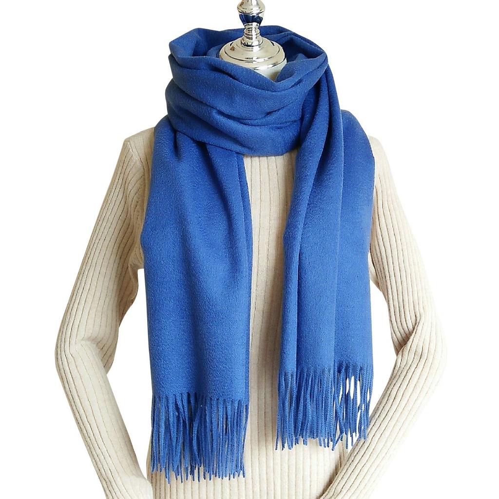 RAINBOW Large Thick Cashmere 70cm Wide X 200cm Long 100% Stole, Plaid, (True Blue)