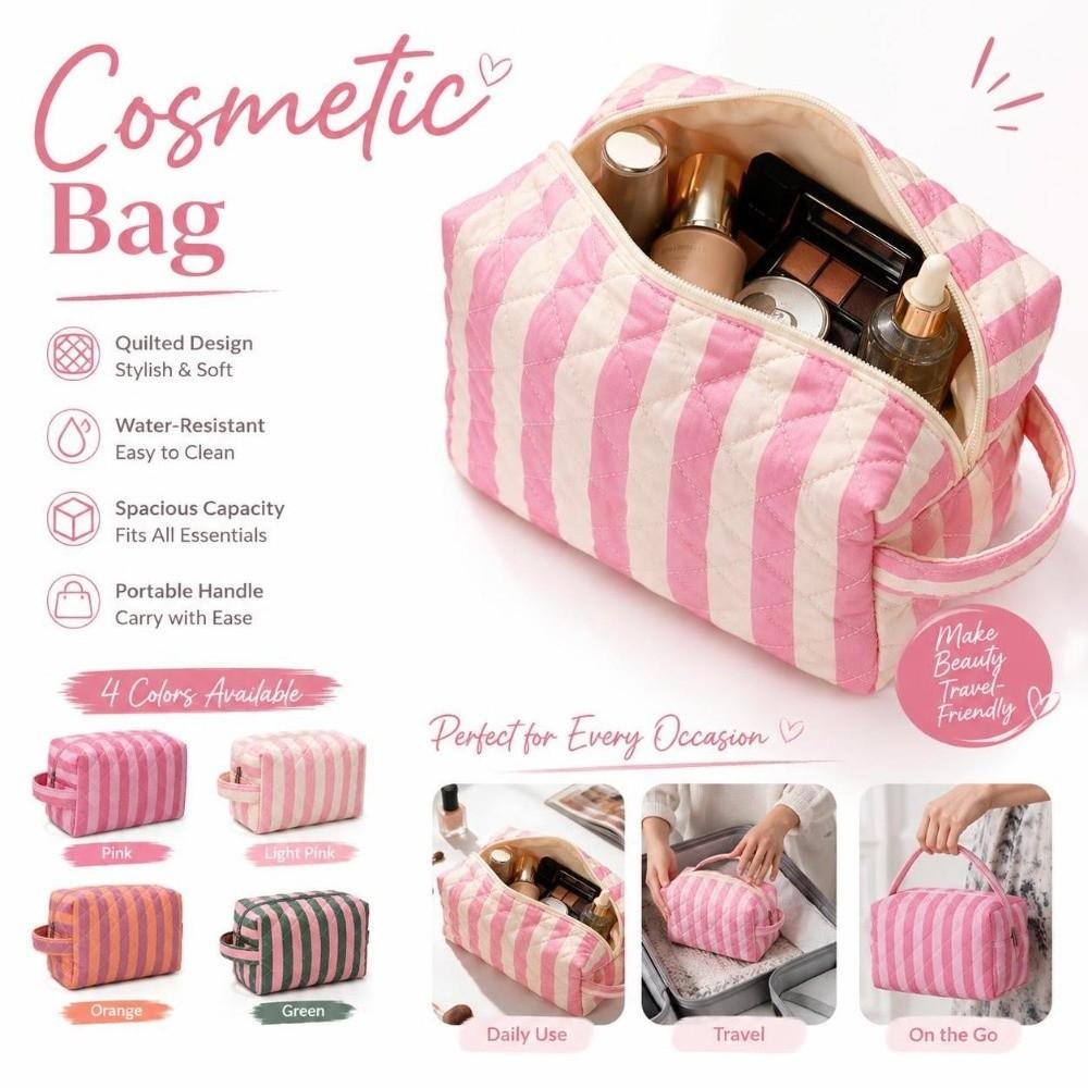 Striped Toiletry Pouch Large Capacity Makeup Organizer Portable Travel Pouch Daily Use