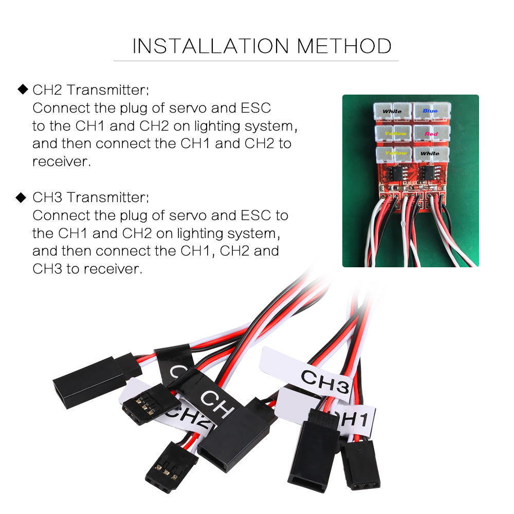 12 LED Lighting System Kit Steering Brake Smart Simulation Flash Lights for 1/10 Scale Models RC