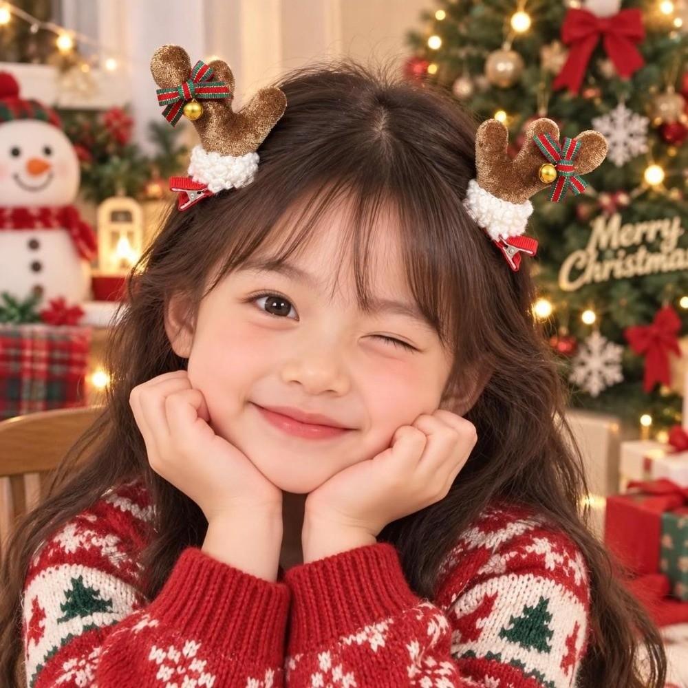 2pcs/set Red Plush Christmas Hair Accessory Pom-pom Plush Hair Clips Party