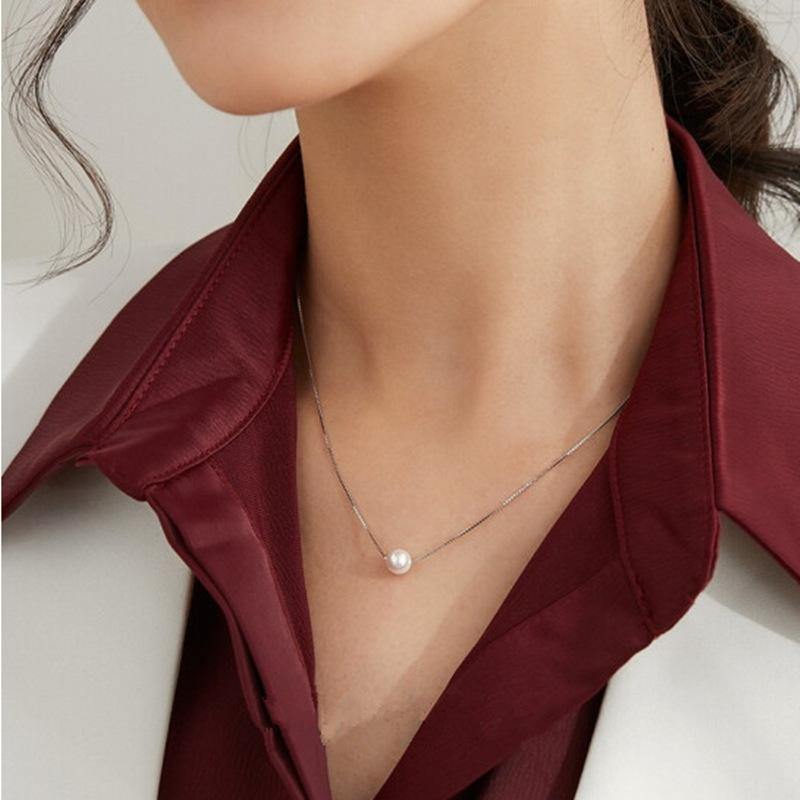 Жемчужное ожерелье из стерлингового серебра 925 пробы, жемчужное ожерелье из ракушек, цепочка в форме коробки, украшение для индивидуальности, темпераментная женская цепочка на ключицу