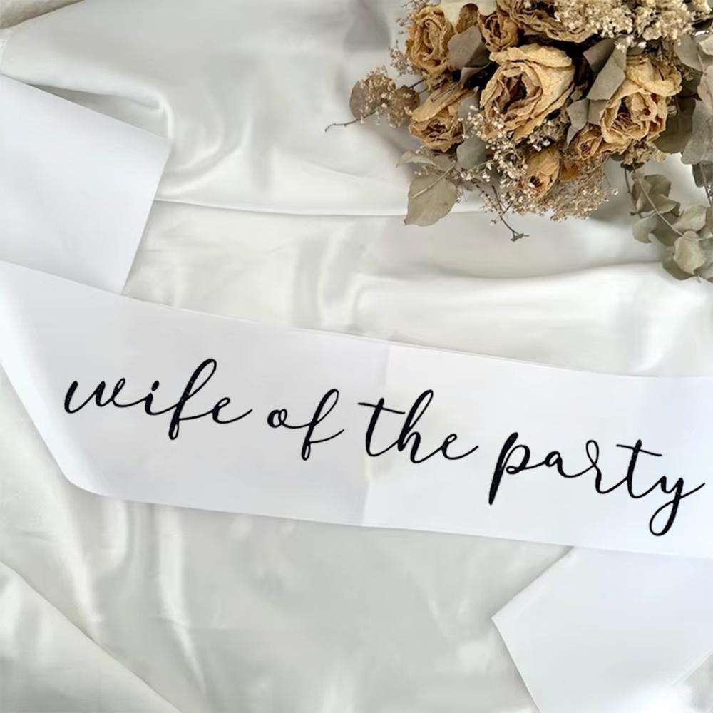 2Pcs Wife of The Party Vinyl Satin Sash Bride To Be Sash Bridal Shower Bachelorette Party Wedding Engagement Photo Prop Decor