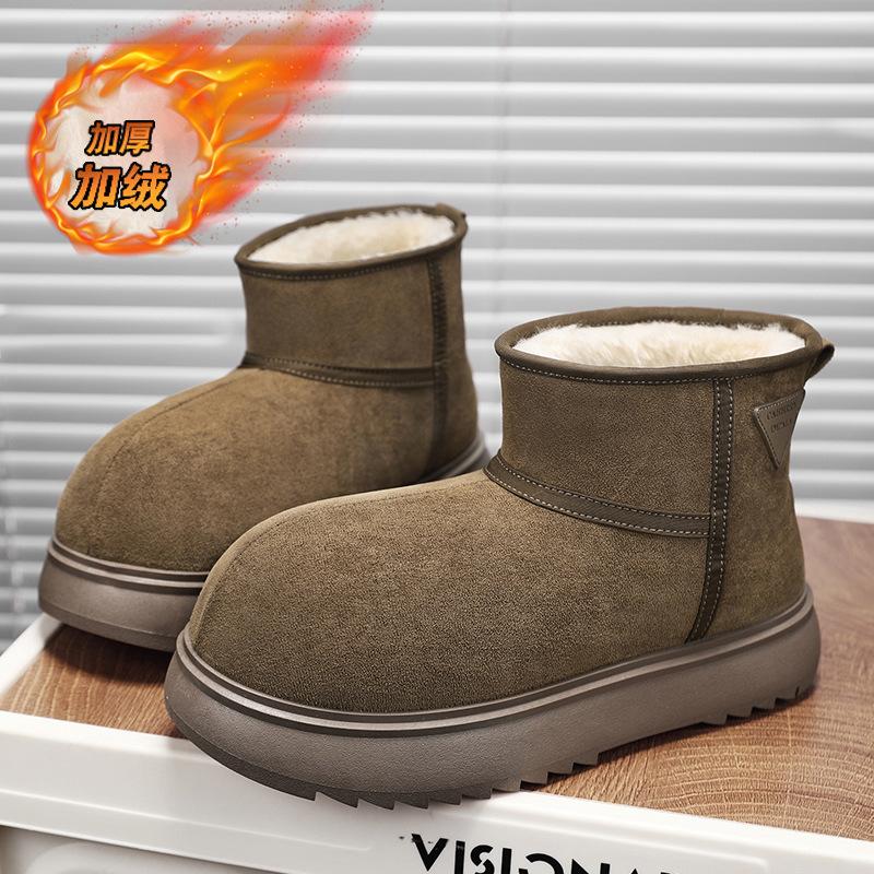 Зимние ботинки с толстой подошвой и большим носком, новые зимние бархатные теплые хлопковые туфли, усиливающие нескользящую повседневную универсальную пару хлопковых коротких ботинок