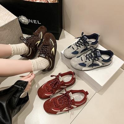 Ретро женские осенние новые нишевые универсальные на толстой подошве с увеличением высоты легкие спортивные