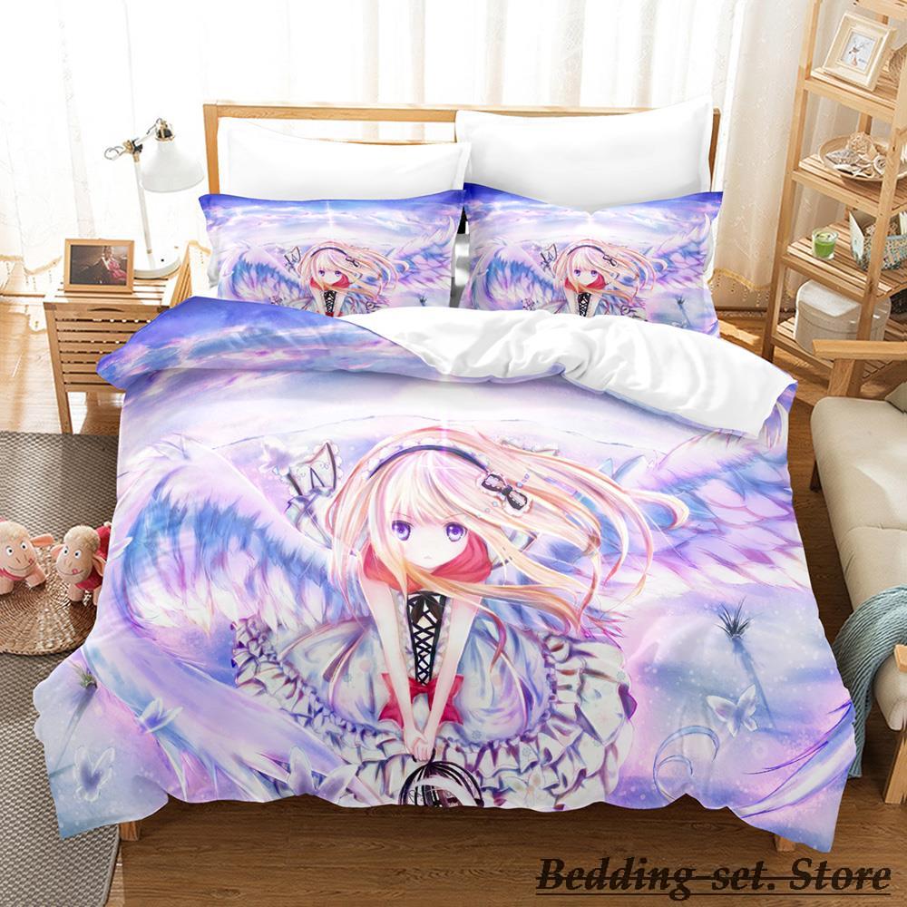 Angel Girl Bedding Set Single Twin Full Queen King Size Bed Set Adult Kid Bedroom Duvetcover Sets Anime Parure De Lit Bed