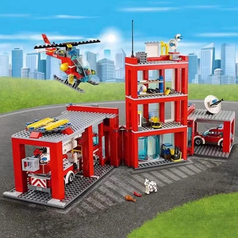 958Pcs City Fire Station Helicopter Truck Garage Firehouse Building Blocks Set Bricks Compatible 60110 Model Festival Party Gift