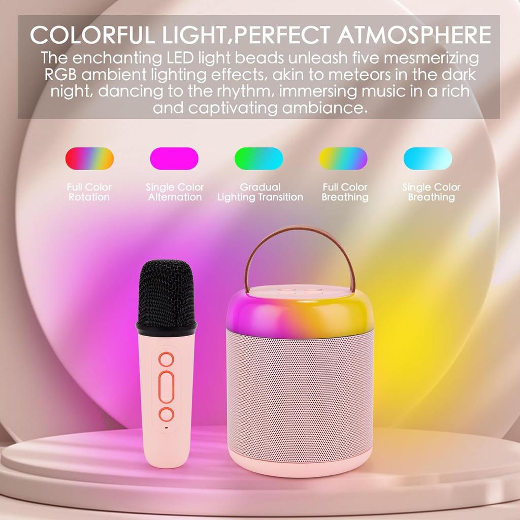 Караоке-машина, портативная Bluetooth-колонка с беспроводным микрофоном для взрослых и детей, портативная микрофонная колонка с динамической подсветкой