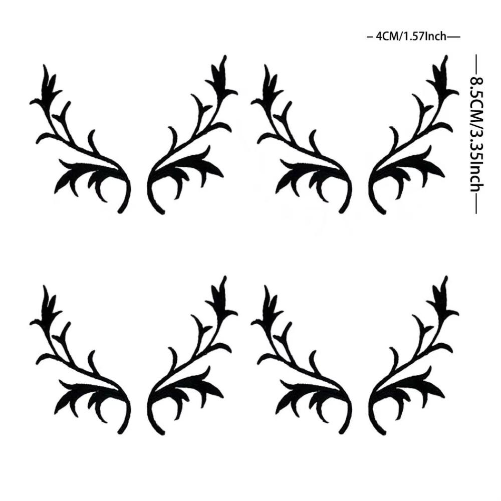 4 Pairs Deer Antler Embroidery Patch Decorative Applique Sew on Patch  For Clothing Dresses