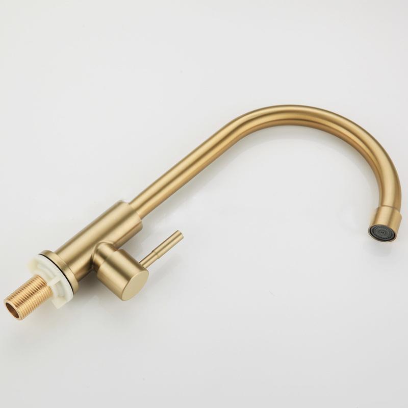 Латунный кухонный кран с антикварной отделкой, однорычажный, высококачественный, ретро, только для холодной воды, поворотный на 360 градусов, кран для мойки, щетка, золото