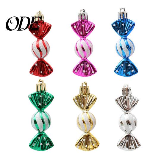 Shatterproof Christmas Decorations 6Pcs/Box Hanging Candy Ornament with Lanyard Unbreakable Reusable Electroplating Festive For Tree Holiday