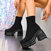 Fashion Black Chunky Platform Ankle Boots Women 2025 New Slip On Super High Heels Short Booties Woman Plus Size Punk Stretch Boots 35-42